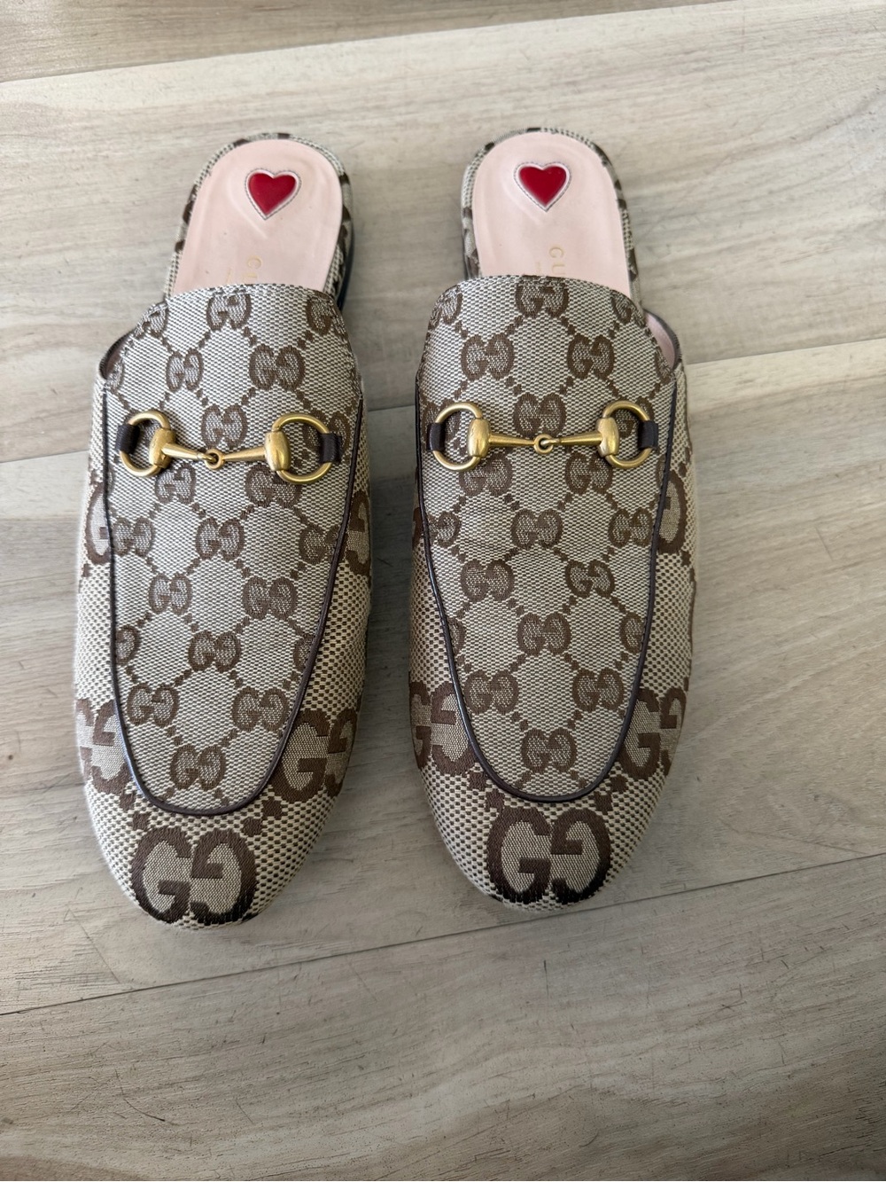 Gucci Beige Brown GG Canvas Horsebit Backless Mules